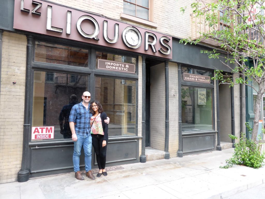 Josh and I in front of fake bottle-o